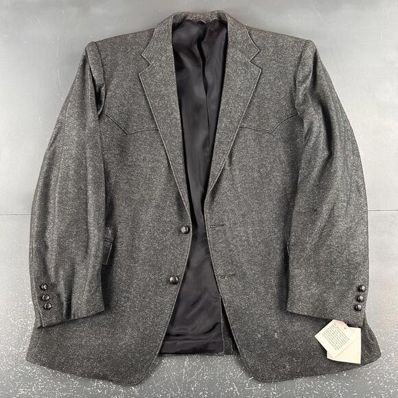 Other - VTG Pagano West Western Blazer Mens 48L Black Wool Chambray Denim USA NWT